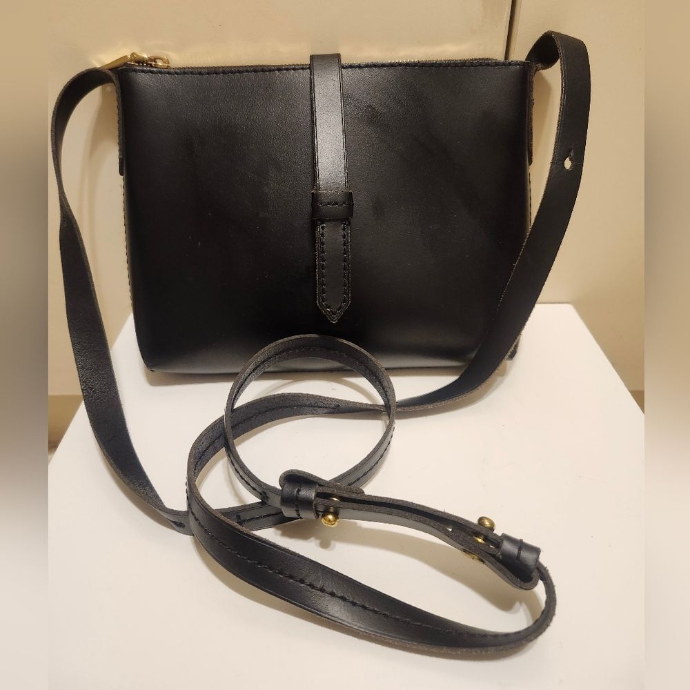 New J.Crew "Parker" Minimalist Chic Black Leather Crossbody Bag Ret.$138